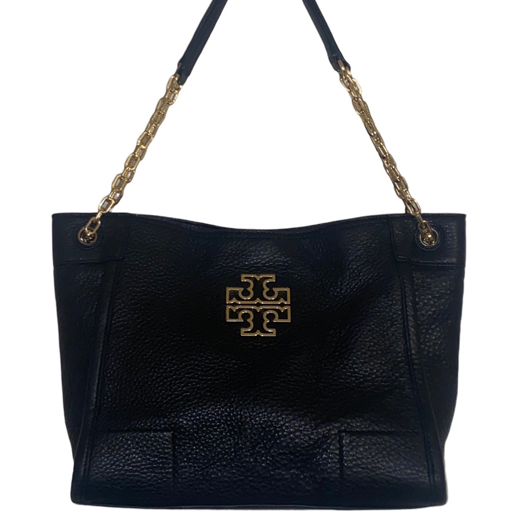 Tory Burch Britten Slouchy Black Tote Chain